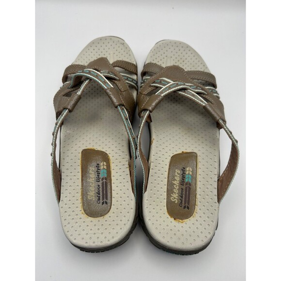 Skechers Reggae Soundstage Women's 9 Taupe Leather Toe Post Slide Sandals 46720 - Picture 6 of 8